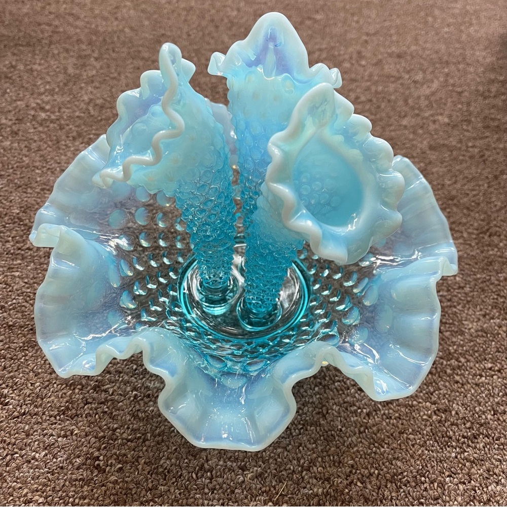 Fenton Blue Opalescent Hobnail Epergne - Picture 2 of 16